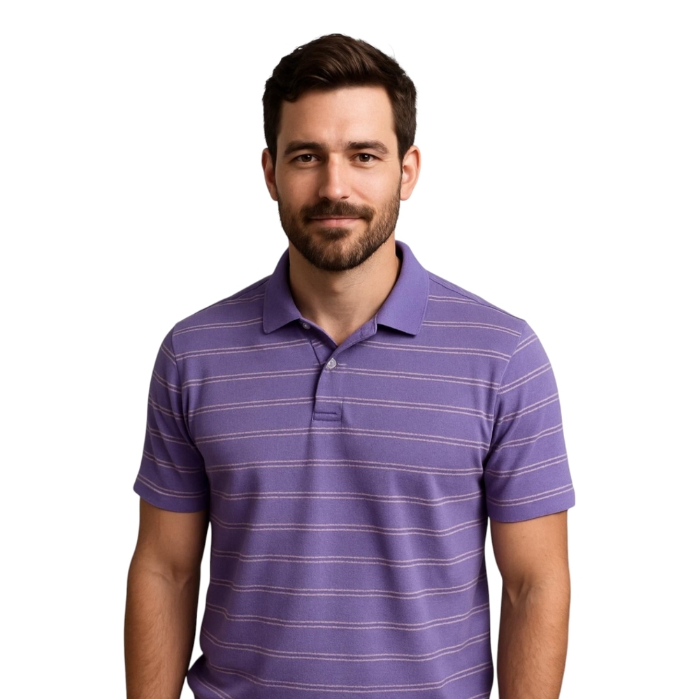 PGA Tour Men’s XL Stripe Golf Polo Purple Grey Performance Shirt